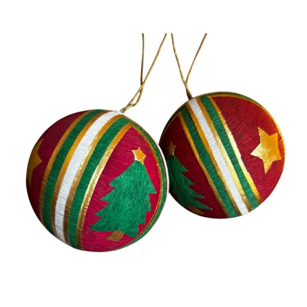 Handcrafted Christmas Tree & Star Ornaments Set Of 2